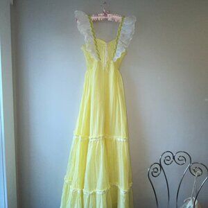 Vintage 1970s Algo Ettes Yellow Prairie Dress